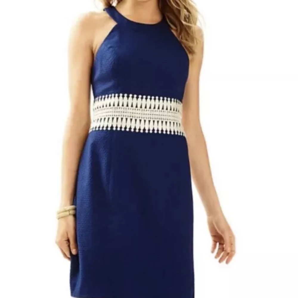 Lilly Pulitzer Navy Mini Dress with White Crochet Waistband